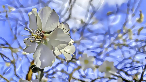 Feche Flores Primavera Galhos Árvore Estação Inverno Com Efeitos Desenhos — Fotografia de Stock