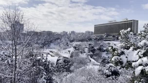 Macka Istanbul Turkije Januari 2022 Sneeuwzicht Vanuit Istanbul Sneeuw Kabelbaan — Stockvideo