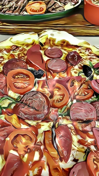 Gotowy Jedzenia Pizzy Plasterki Efektem Kreskówki — Zdjęcie stockowe