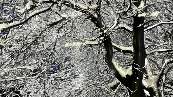 枝雪は自然の中で漫画効果で木を覆い — ストック写真