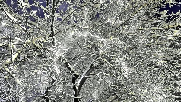 Ветви Заснеженного Дерева Природе Мультяшным Эффектом — стоковое фото
