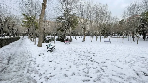 Atakoy Istanbul Turquia Janeiro 2022 Vista Neve Atakoy Linha Trem — Fotografia de Stock