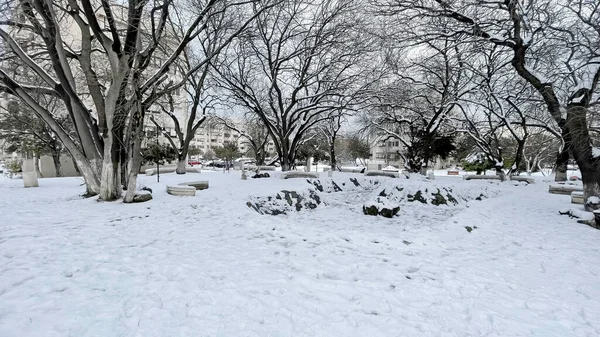 Atakoy Istanbul Turquia Janeiro 2022 Vista Neve Atakoy Linha Trem — Fotografia de Stock