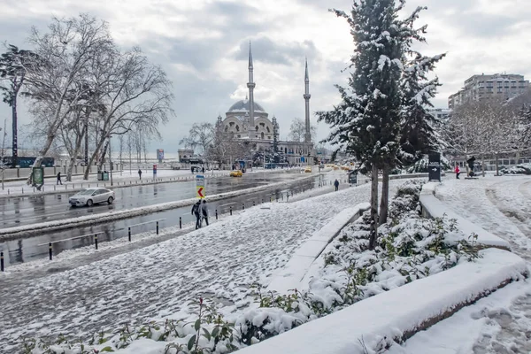 Istanbul Turkey January 2022 Dolmabahce District View Snowy Istanbul Day — Stock Photo, Image