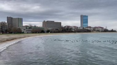 evilkoy, istanbul, Türkiye-12022 Sahil manzaralı modern binalar ve İstanbul 'un Marmara Denizi kıyısındaki bir banliyösü olan Yeşilköy' ün güzel doğası. 