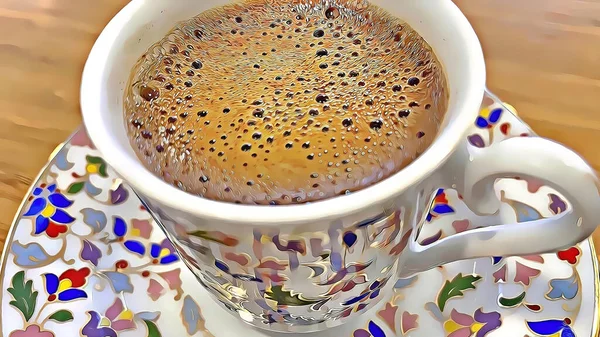 Pronto Bere Caffè Turco Caldo Tradizionale Una Tazza Forma Fiore — Foto Stock