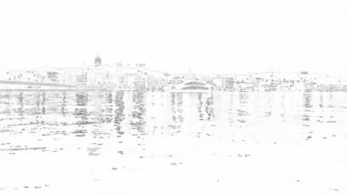 İstanbul, Türkiye - 28 Şubat 2020. Galata Kulesi, Galata Köprüsü, İstanbul 'daki eski kent ve şehir hatları feribotu