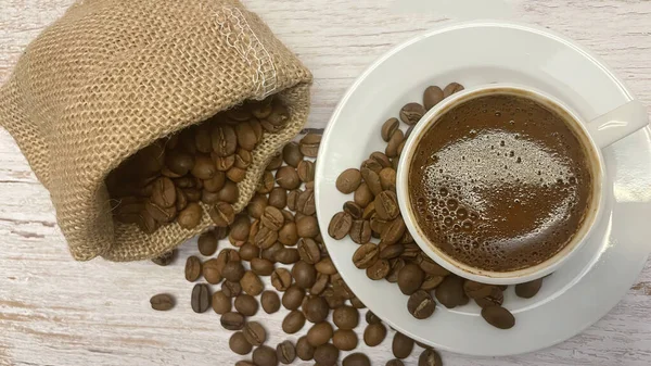 Chiuda Chicchi Caffè Arrostiti Fondo Legno — Foto Stock