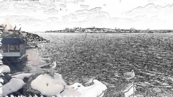 トルコ イスタンブール2022年3月11日アジア側の歴史地区ウスクダールからの街並と冬のボスポラス側からの眺め — ストック動画