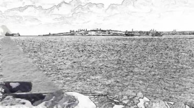 İstanbul, Türkiye-11 Mart 2022 Şehir manzarası Uskudar 'dan, Asya' nın tarihi ilçesinden ve kış mevsiminde İstanbul Boğazı 'nın yanından.