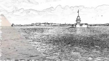 İstanbul, Türkiye-11 Mart 2022 Şehir manzarası Uskudar 'dan, Asya' nın tarihi ilçesinden ve kış mevsiminde İstanbul Boğazı 'nın yanından.