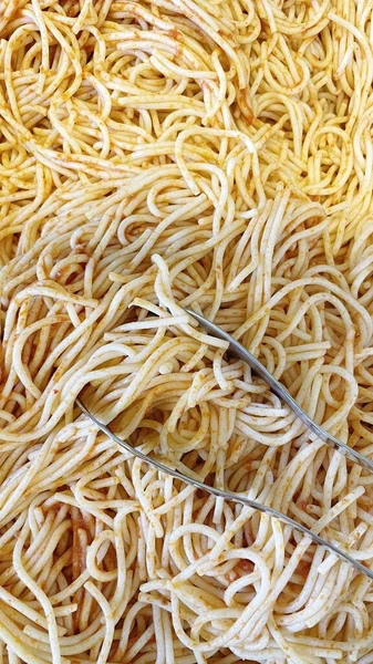 Cerca Listo Para Comer Pasta Espaguetis Con Salsa Restaurante Con —  Fotos de Stock
