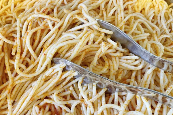 Cerca Listo Para Comer Pasta Espaguetis Con Salsa Restaurante Con —  Fotos de Stock