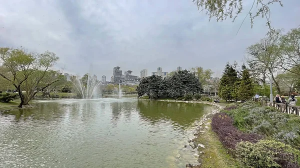 Istanbul Turkey April 2022 City Views Park Lake Fountains Night — Stock Photo, Image