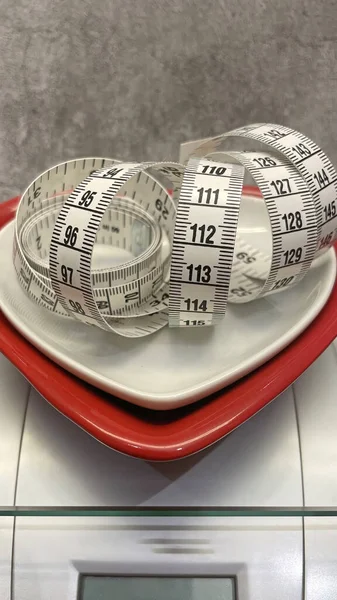 Close Precision Scales Heart Plated Plates Tape Measure — Stock Photo, Image