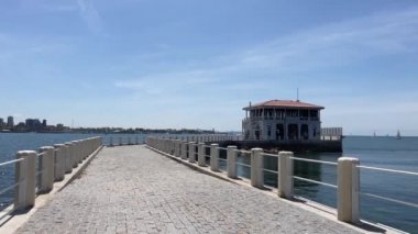 Moda,istanbul,Turkey.May 8,2022.Moda beach and historical Moda pier in the Sea of Marmara