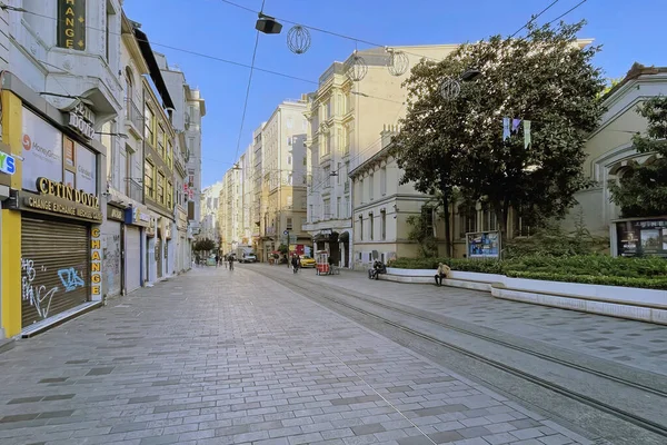 istiklal street,istanbul,Turkey.May 12,2022.Istanbul's historical and touristic street. An early morning view from Istiklal Street in istanbul.