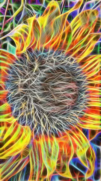 Fraktales Kunstbild Sonnenblumen Aus Nächster Nähe Für Kunst Und Hintergrund — Stockfoto