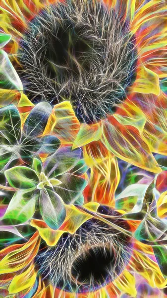Fraktales Kunstbild Sonnenblumen Aus Nächster Nähe Für Kunst Und Hintergrund — Stockfoto
