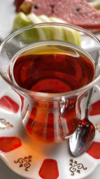 Bebida Caliente Indispensable Del Desayuno Mañana Turco Tradicional Una Taza — Foto de Stock