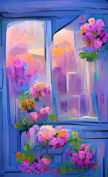 Home Windows Flowers Garden — ストックベクタ