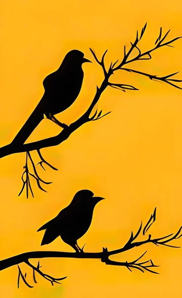 Bird Silhouette Tree Branches Nature — Stock vektor