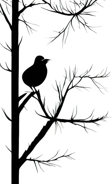 Silhouette Uccello Rami Albero Natura — Vettoriale Stock