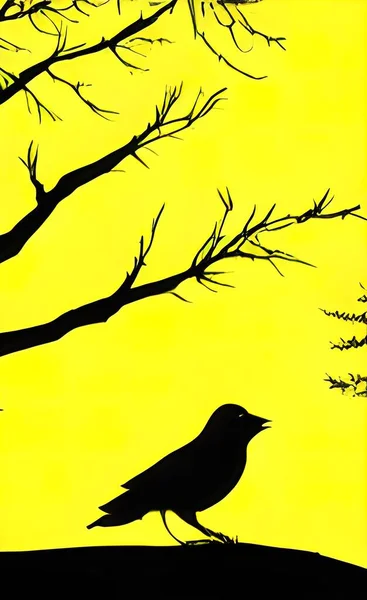 Bird Silhouette Tree Branches Nature — Stockvector