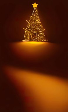 Işıklı ve yıldızlı Noel ağacı