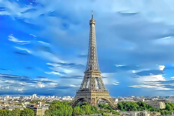 Vista Torre Eiffel París Día Nublado Francia — Vector de stock