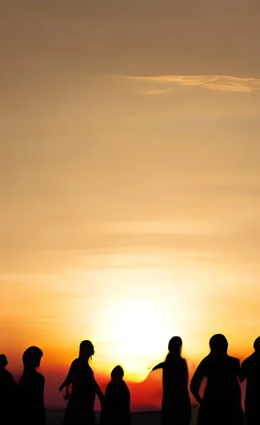 Silhouetten Von Menschen Bei Sonnenuntergang — Stockvektor