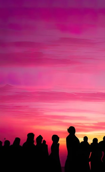 Silhouetten Von Menschen Bei Sonnenuntergang — Stockvektor