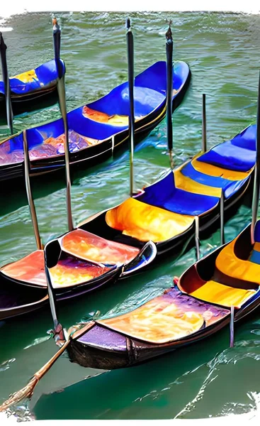 Beautiful Shot Small Gondolas River Buildings Venice Background Italy — Stockvektor