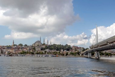 Persembepazari,Karakoy,istanbul,Turkey.July 13,2022.Karakoy Persembe Pazari coastline. Halic and istanbul old city view from the coastline with its historical and modern structures.