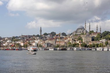 Persembepazari,Karakoy,istanbul,Turkey.July 13,2022.Karakoy Persembe Pazari coastline. Halic and istanbul old city view from the coastline with its historical and modern structures.