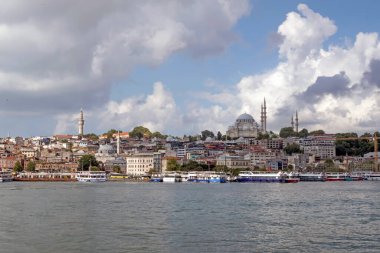 Persembepazari,Karakoy,istanbul,Turkey.July 13,2022.Karakoy Persembe Pazari coastline. Halic and istanbul old city view from the coastline with its historical and modern structures.