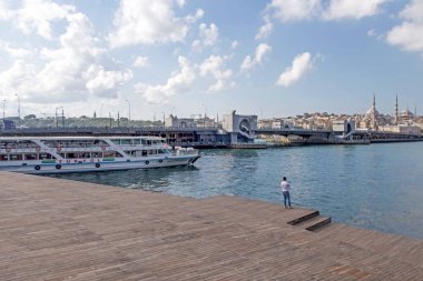 Persembepazari,Karakoy,istanbul,Turkey.July 13,2022.Karakoy Persembe Pazari coastline. Halic and istanbul old city view from the coastline with its historical and modern structures.