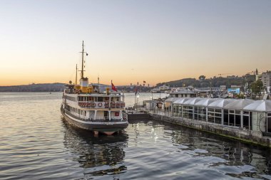 istanbul,Turkey.July 27,2022. The symbol of sea transportation in Istanbul. City lines ferry. The ferry at Eminonu pier early in the morning.