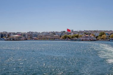 Bosporus,istanbul,Turkey.July 29,2022.The magnificent view of the Bosphorus with the city lines ferry, the symbol of sea transportation in Istanbul, in summer.