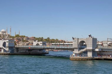 Bosporus,istanbul,Turkey.July 29,2022.The magnificent view of the Bosphorus with the city lines ferry, the symbol of sea transportation in Istanbul, in summer.