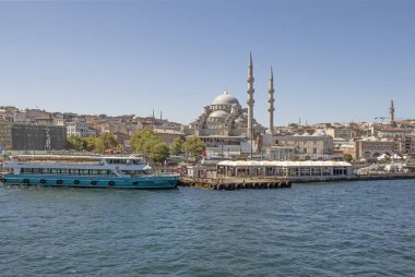 Bosporus,istanbul,Turkey.July 29,2022.The magnificent view of the Bosphorus with the city lines ferry, the symbol of sea transportation in Istanbul, in summer.