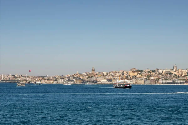 Bosporus,istanbul,Turkey.July 29,2022.The magnificent view of the Bosphorus with the city lines ferry, the symbol of sea transportation in Istanbul, in summer.