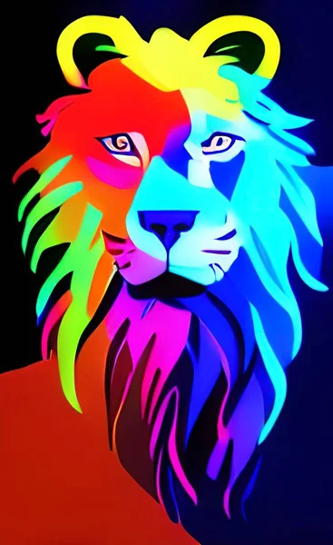 Head Lion Neon Light Colors — Vetor de Stock