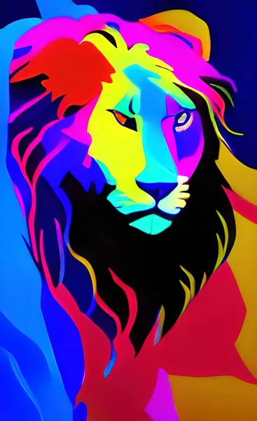 Head Lion Neon Light Colors — Image vectorielle