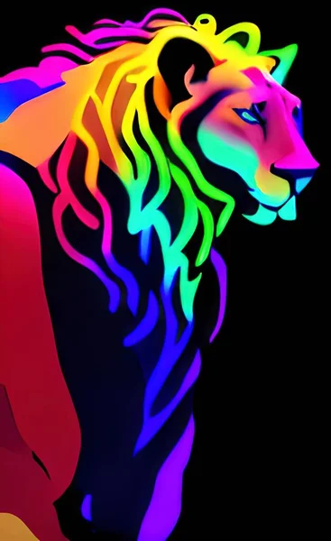 Head Lion Neon Light Colors — стоковый вектор