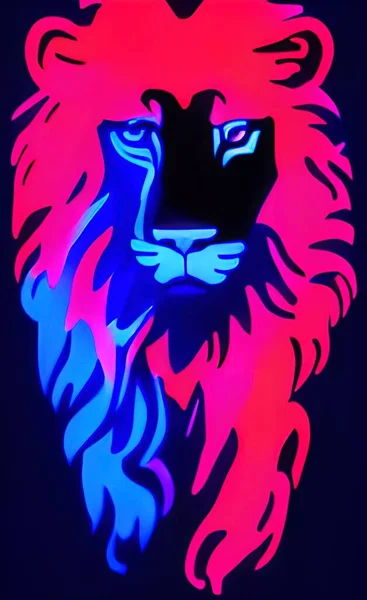 Head Lion Neon Light Colors — Vector de stock