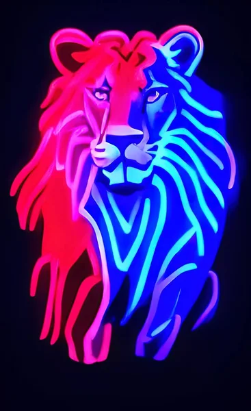 Head Lion Neon Light Colors — Vetor de Stock