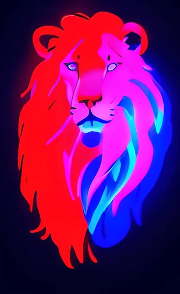 Head Lion Neon Light Colors — Stock Vector