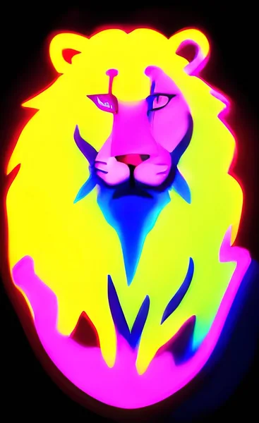 Head Lion Neon Light Colors —  Vetores de Stock