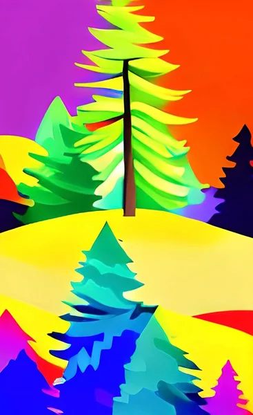 Colorful Landscape Trees Hills — Archivo Imágenes Vectoriales